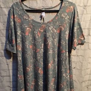 LuLaRoe Perfect T Green Multicolored Feathers M